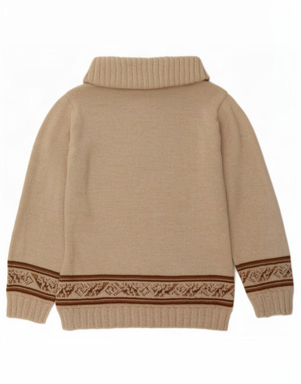 vintage Femmes Roll Neck Jumper Pull UK 12 Moyen Beige Fair Isle