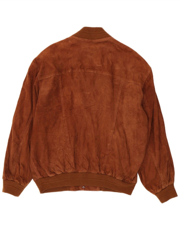 vintage Homme Daim Bomber Jacket EU 54 2XL Marron