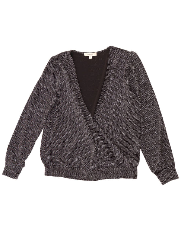 Oasis Chemisier à manches longues pour femme UK 44 Medium Noir Rayé Polyamide
