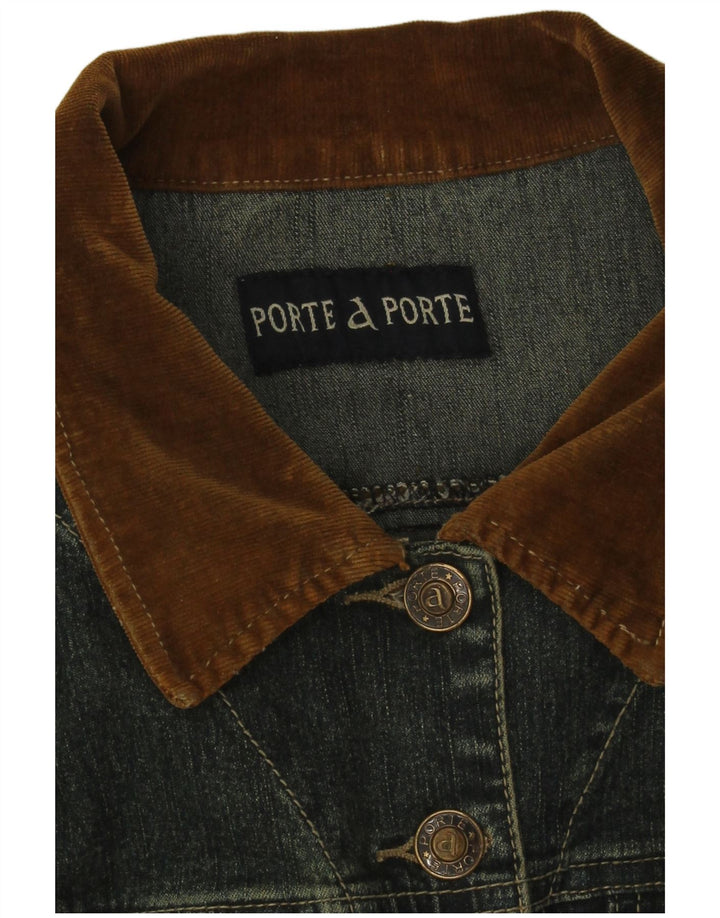 Veste en denim femme vintage UK 12 Coton colorblock bleu moyen