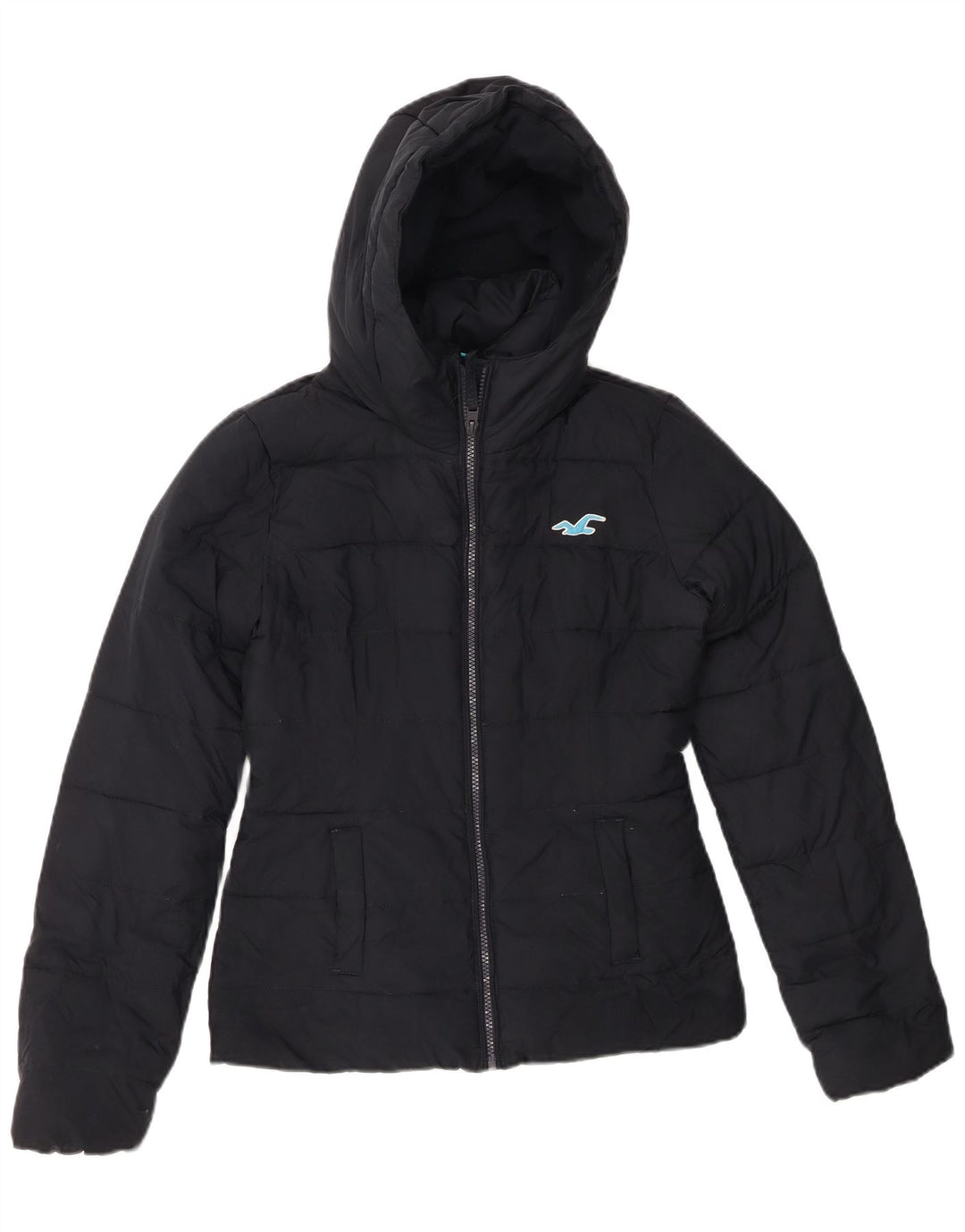HOLLISTER Veste matelassée à capuche coupe ample pour femme UK 6 XS Noir Polyester