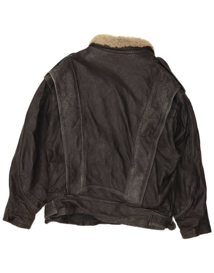 Clout Veste de motard en cuir pour homme UK 42 XL Cuir noir