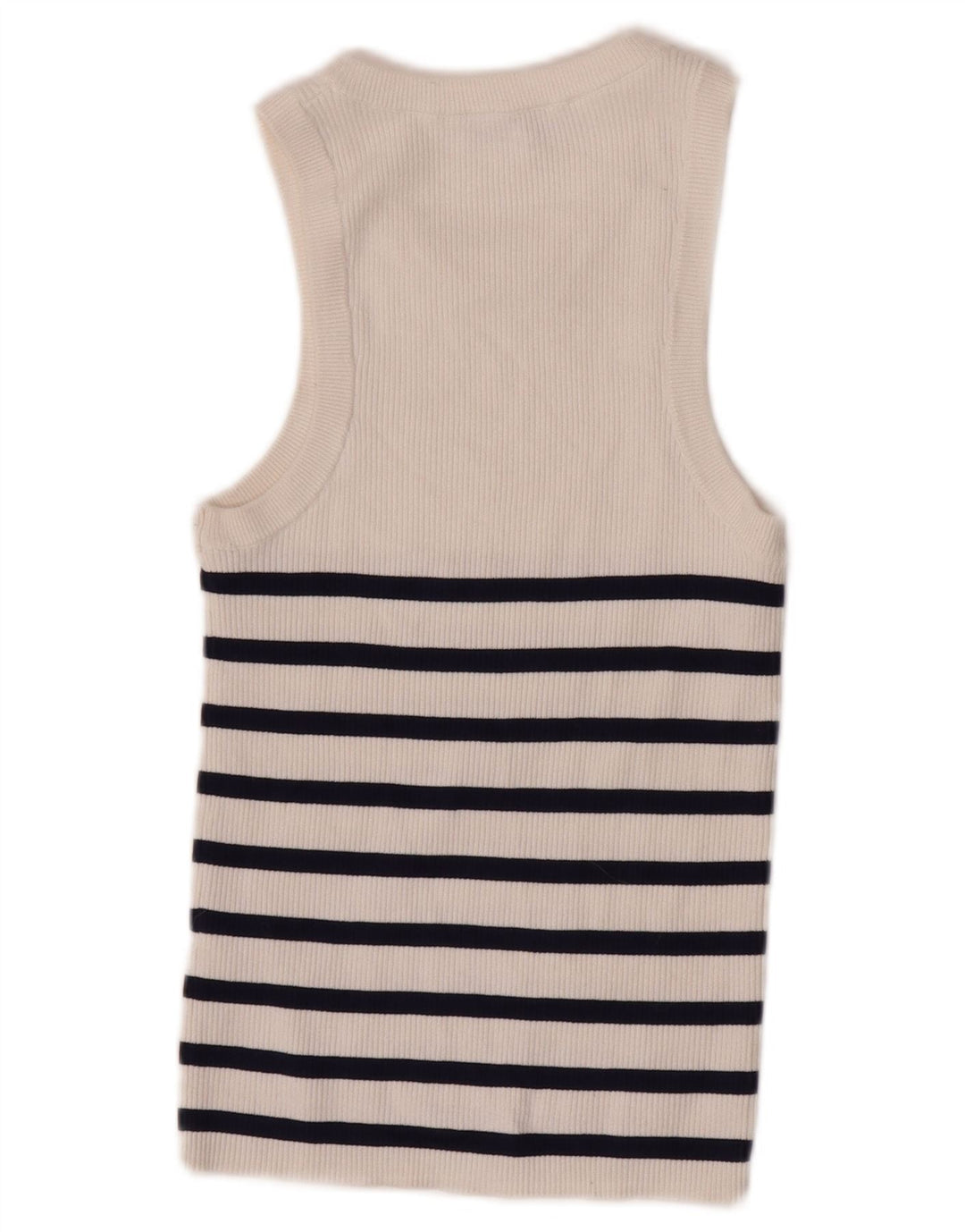 Zara Womens Crop Vest Top UK 12 Medium Blanc Rayé Viscose
