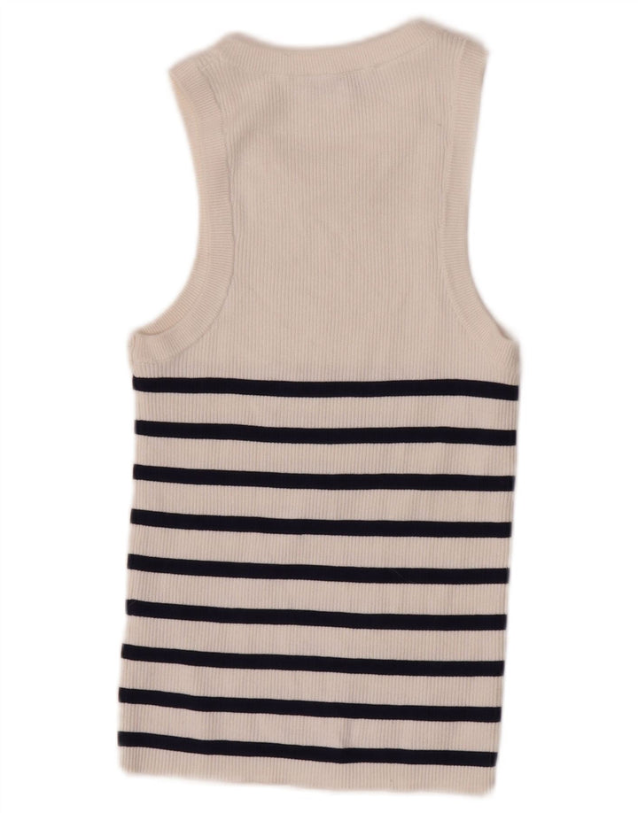 Zara Womens Crop Vest Top UK 12 Medium Blanc Rayé Viscose