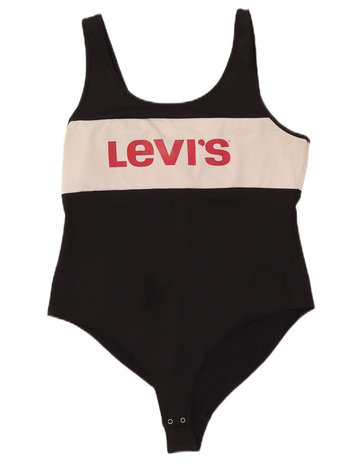 LEVI'S Body graphique sans manches pour femme UK 14 Large Noir Colorblock