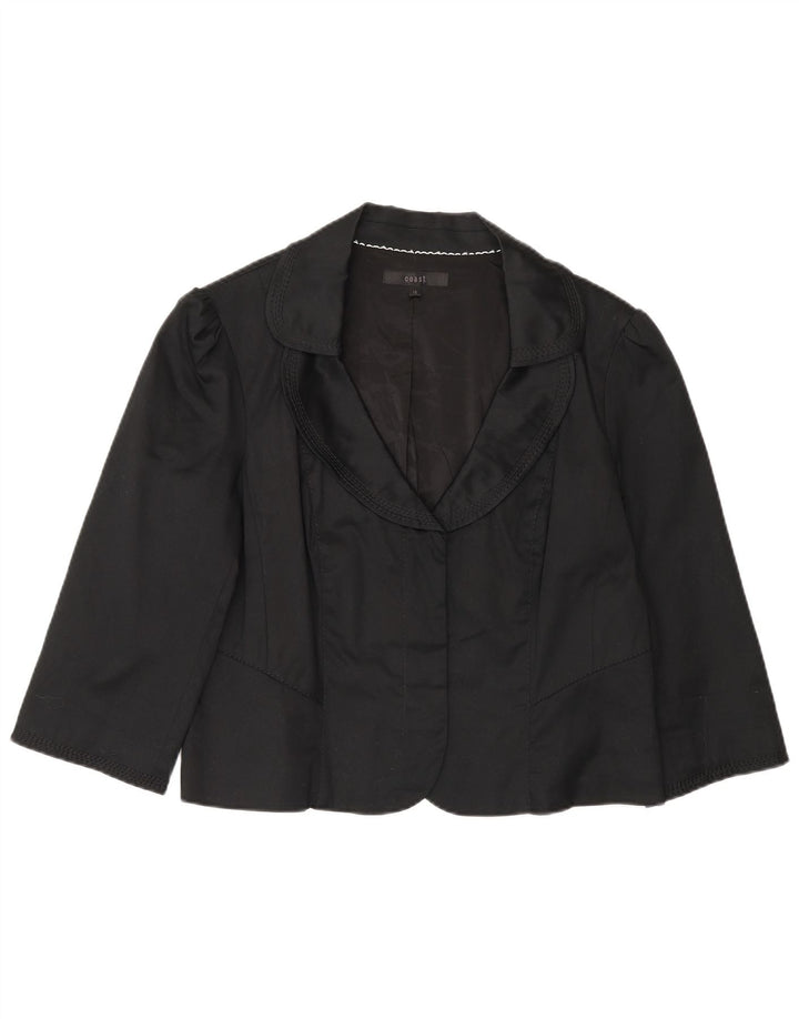 Coast Veste Blazer Ouverte à Manches 3/4 pour Femme UK 16 Grand Coton Noir