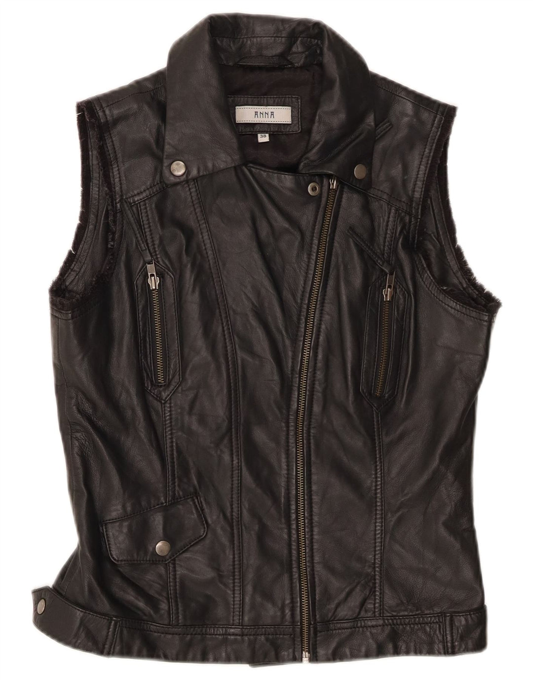 Anna Gilet en cuir motard pour femme EU 38 Cuir noir moyen