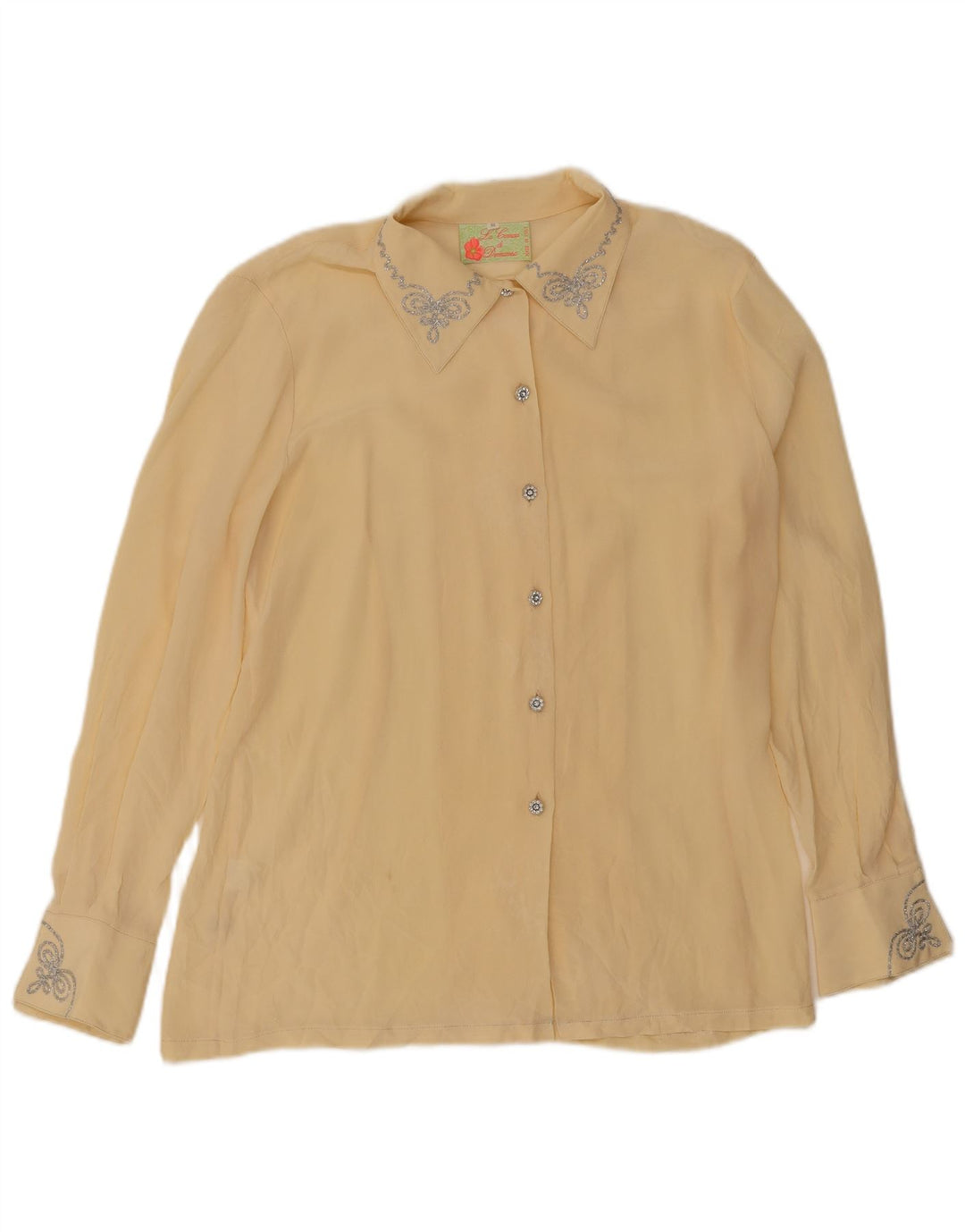 Chemisier chemise femme vintage UK 16 Grande soie jaune