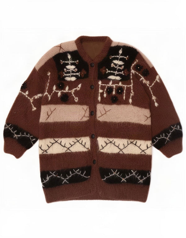 Vintage Womens Hand Made Cardigan Sweater Taille 46/48 Large Brown Nouveauté