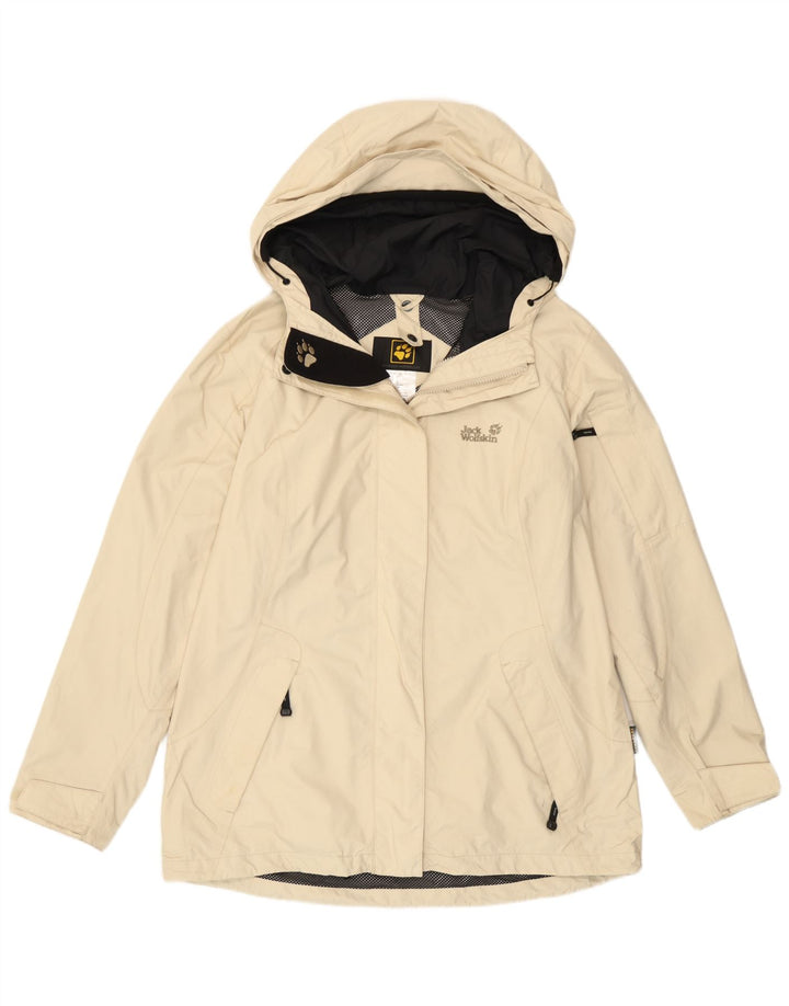 Jack Wolfskin Veste de pluie à capuche pour femme UK 16 Large Off White Polyamide