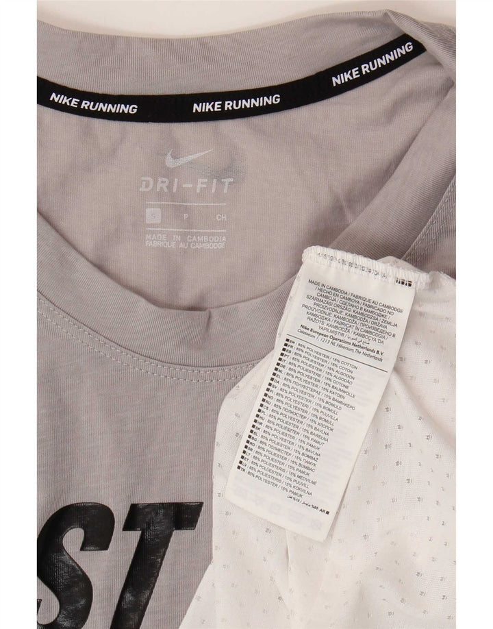 Nike Womens Crop Oversize Graphic T-Shirt Top UK 10 Petit Gris Polyester