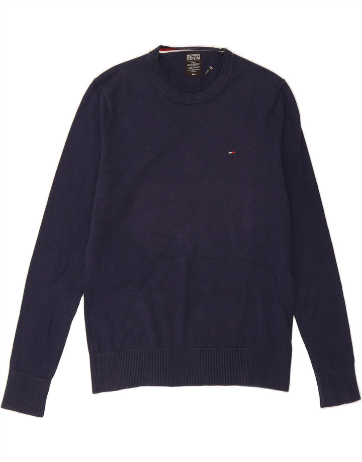 TOMMY HILFIGER Mens Crew Neck Jumper Sweater Medium Navy Blue Cotton Vintage Tommy Hilfiger and Second-Hand Tommy Hilfiger from Messina Hembry 