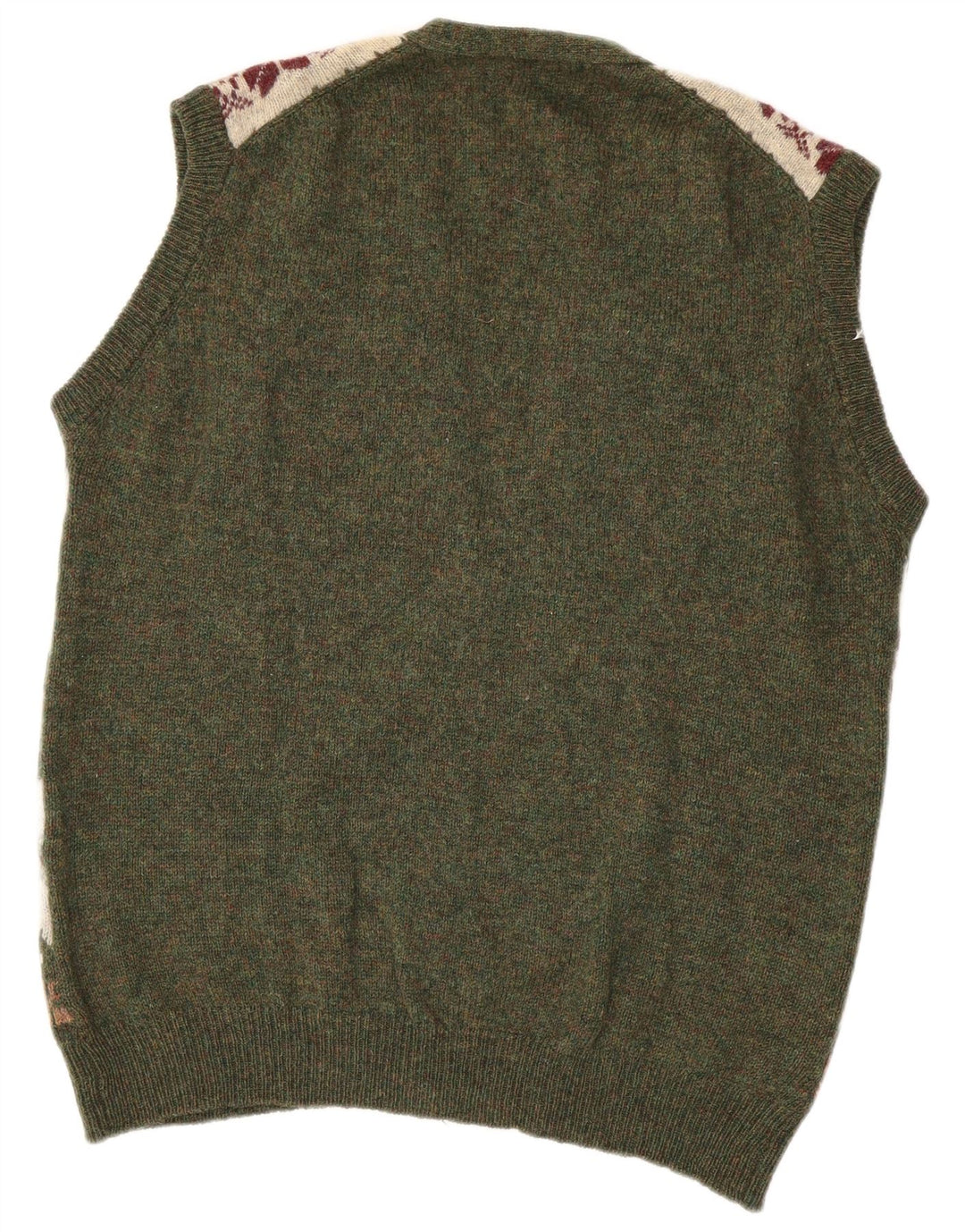 GREEN LEAVES Cardigan sans manches pour homme XL en laine Fair Isle verte