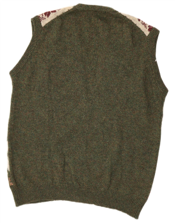 GREEN LEAVES Cardigan sans manches pour homme XL en laine Fair Isle verte