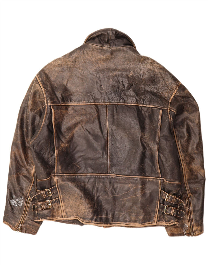 veste en cuir homme vintage UK 44 2XL Marron