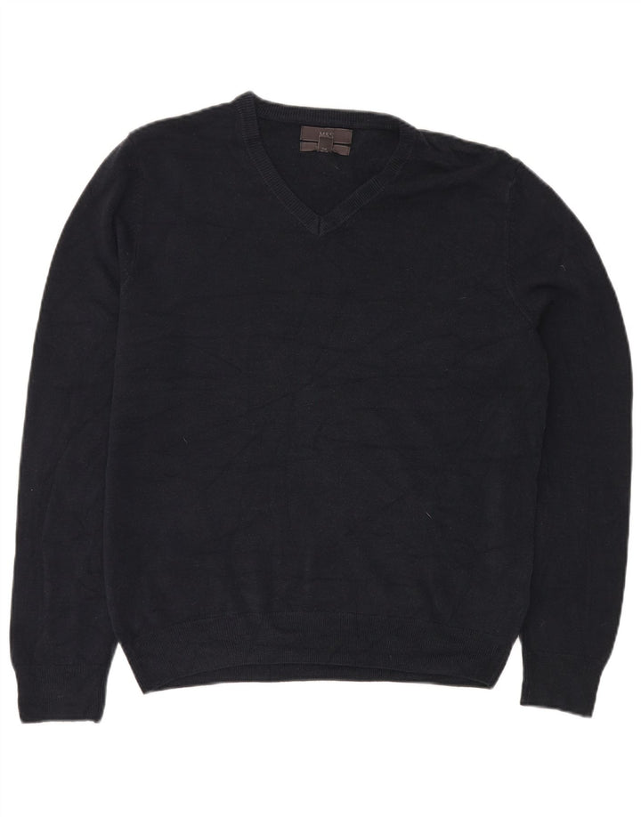 MARKS & SPENCER Pull col V pour homme en acrylique bleu marine Taille L