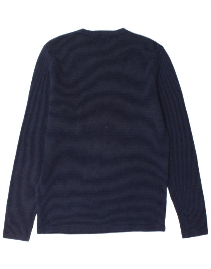 ZARA Pull à col rond pour homme en coton color block bleu marine moyen