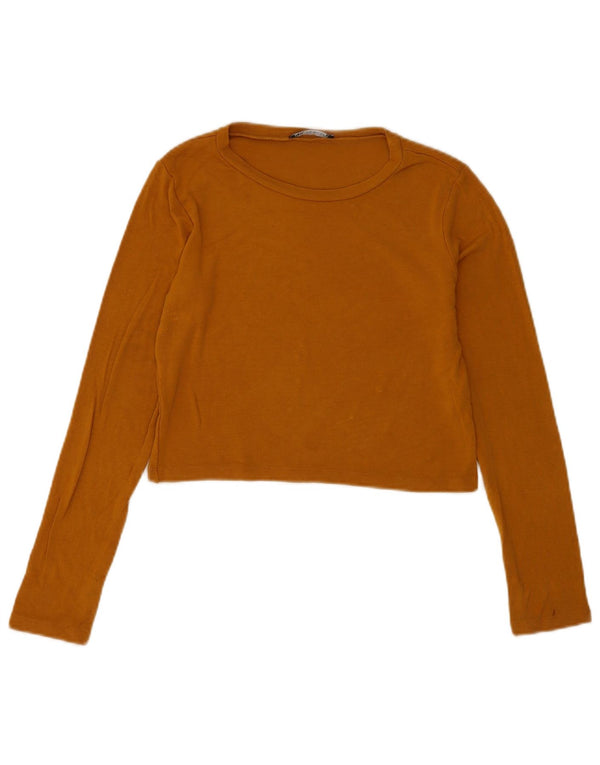 Zara Womens Crop Top Manches Longues UK 12 Viscose Marron Moyen