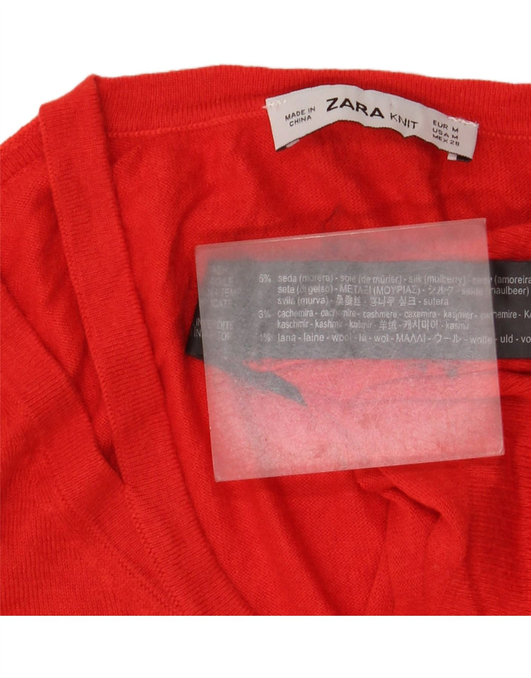 Zara Pull court à col en V pour femme UK 12 en soie rouge moyen