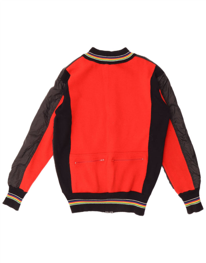 Veste Bomber Femme Vintage UK 14 Grande Laine Colorblock Noir