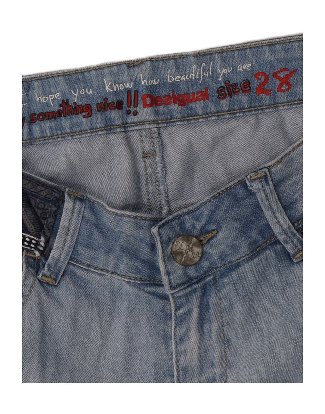 Desigual Short en jean effet vieilli graphique W28 bleu moyen floral pour femme