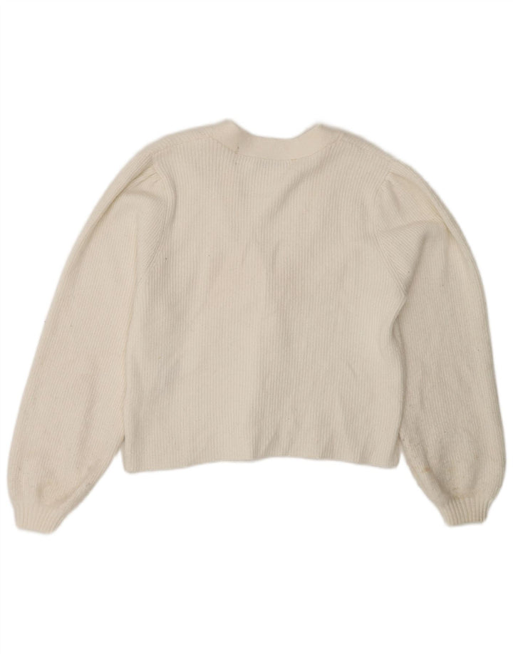 Zara Femme Cardigan Pull UK 12 Moyen Blanc Viscose