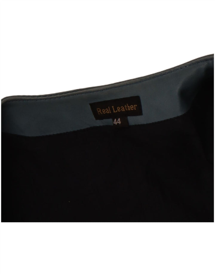 VINTAGE Veste en cuir à manches 3/4 pour femme IT 44 Cuir bleu moyen