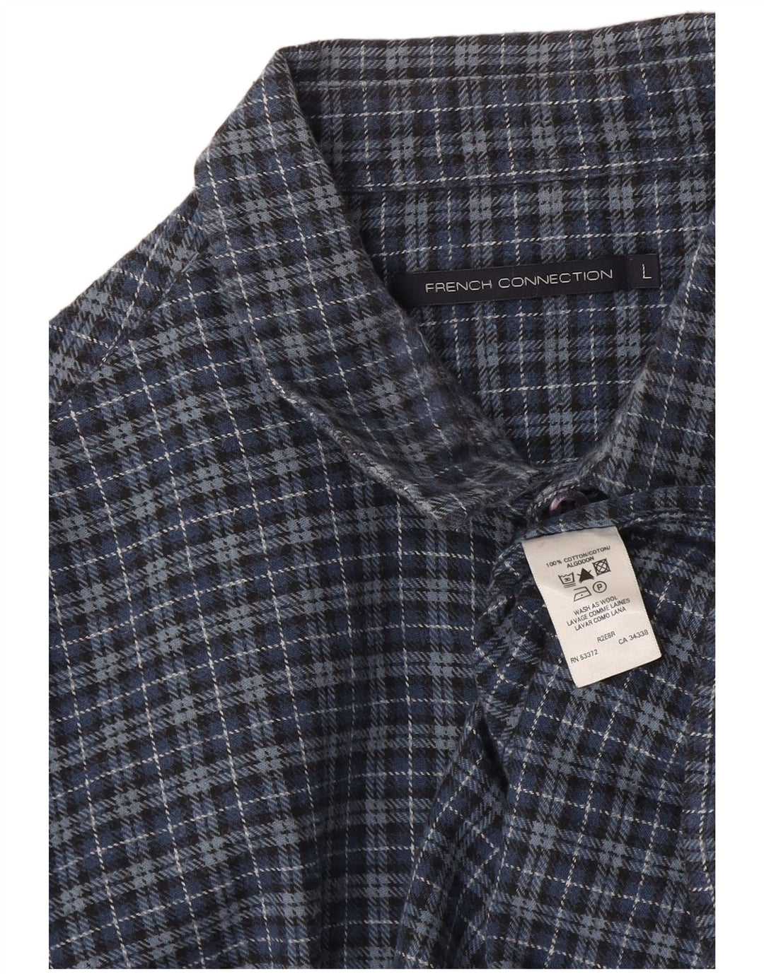French Connection Chemise Flanelle Homme Grand Carreaux Bleu Marine Coton