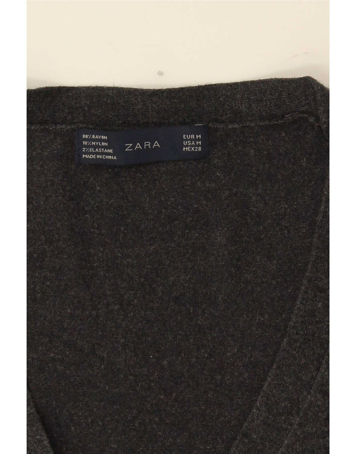 Zara Cardigan Femme Pull UK 12 Rayonne Gris Moyen
