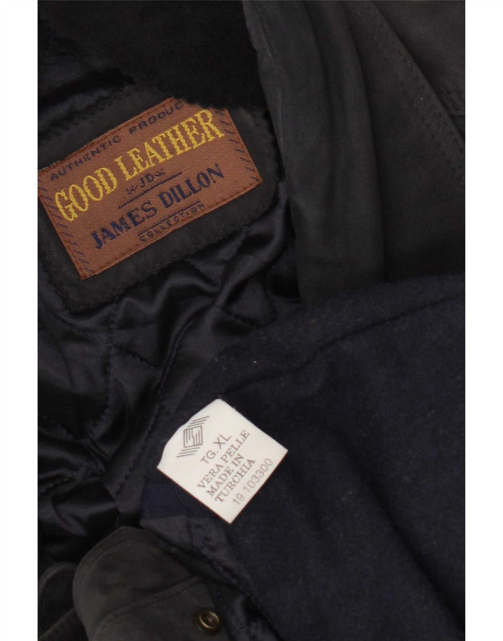 James Dillon Veste de sport en daim pour homme UK 42 XL Bleu marine Cuir