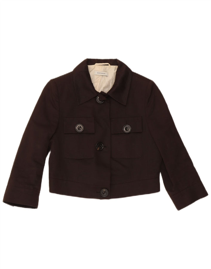 RENE LEZARD Womens Crop 3 Button Blazer Jacket EU 42 Large Brown Cotton