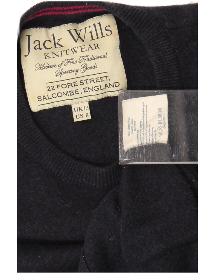 Jack Wills Pull court à col rond pour femme UK 12 Bleu marine moyen