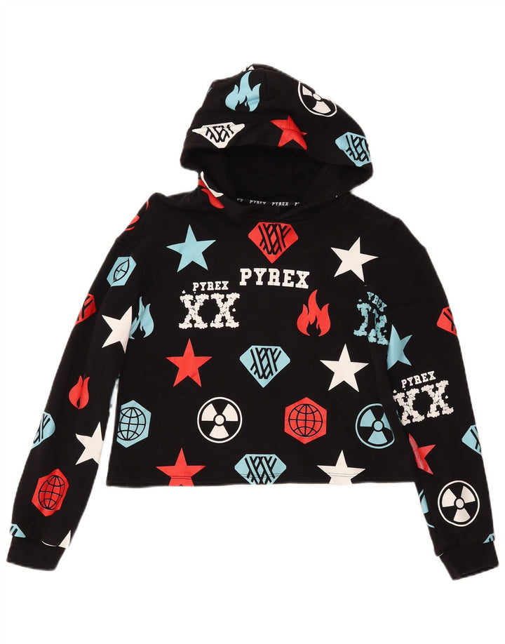 PYREX Pull à capuche court graphique pour fille 11-12 ans XL Noir Géométrique