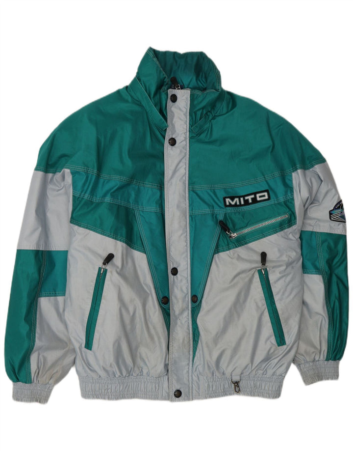 vintage Mens Graphic Ski Jacket EU 48 Medium Green Colourblock Polyamide