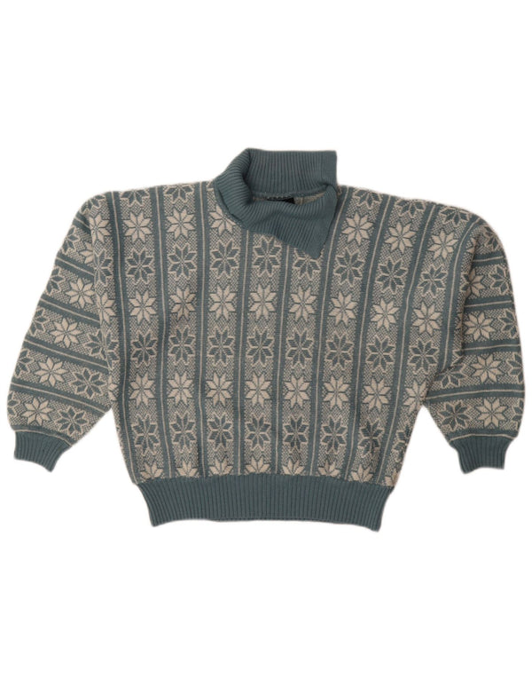 Lucia Pull à col châle pour femme UK 18 XL Bleu Fair Isle