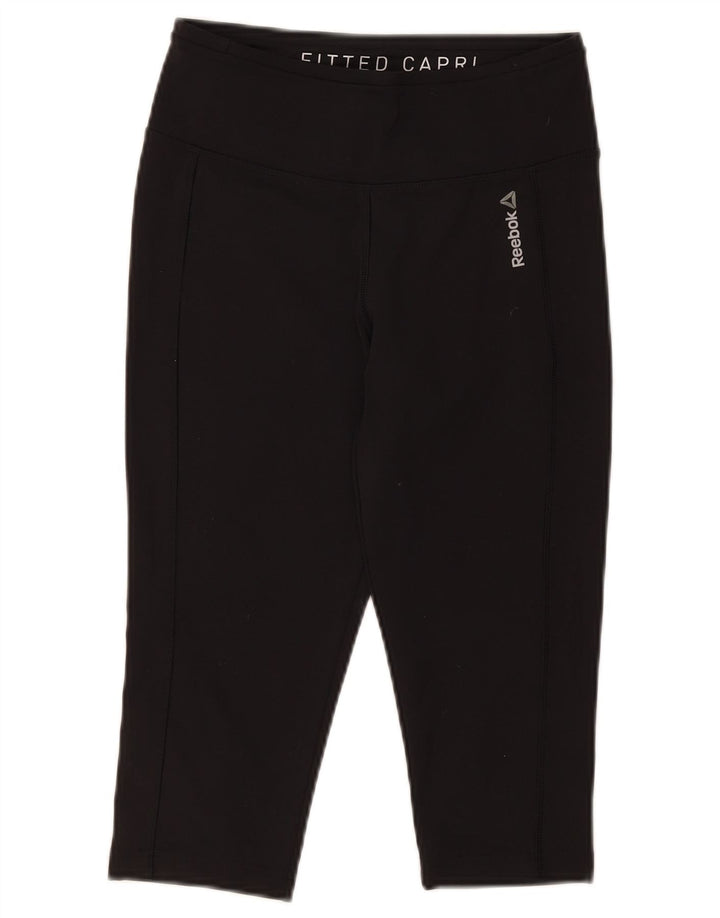 Reebok Leggings Capri Femme UK 8/10 Petit Noir Polyester