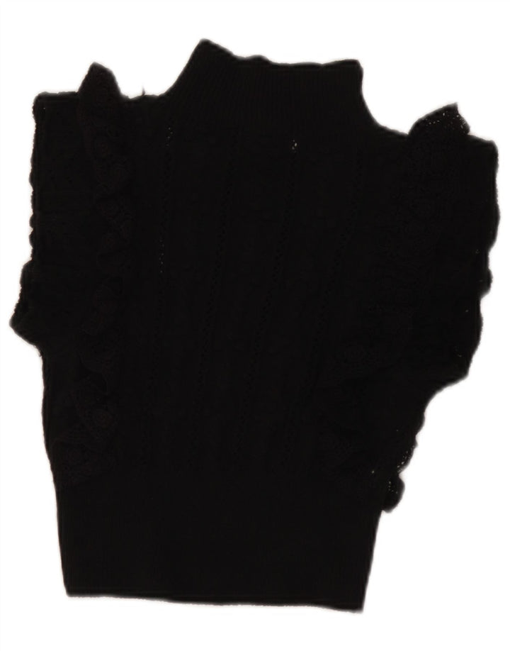 Zara Womens Crop Blouse Top UK 8 Petit Noir Polyester