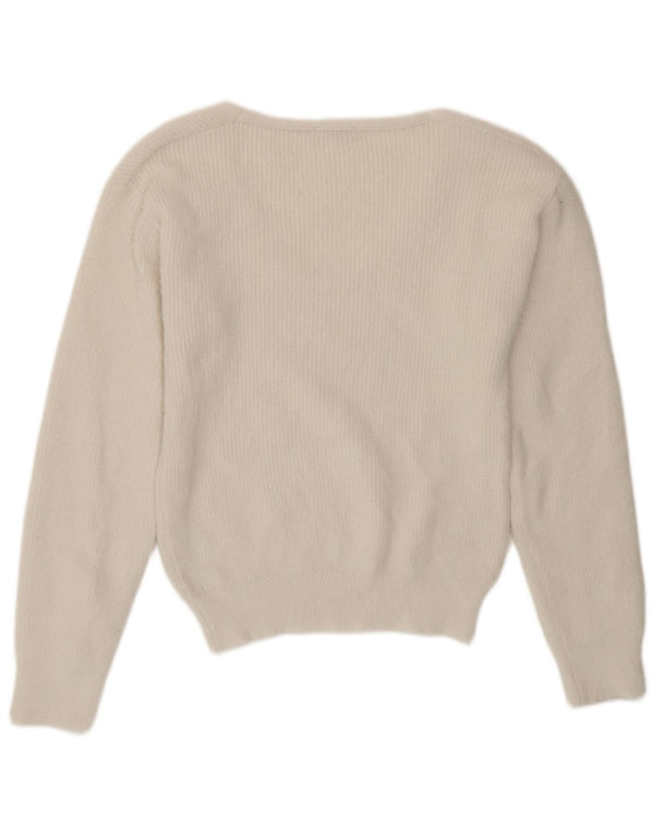 Zara Pull col V pour femme UK 10 Petit Blanc Polyester
