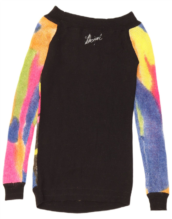 Desigual Femme Pull Col Bateau UK 12 Moyen Multicolore
