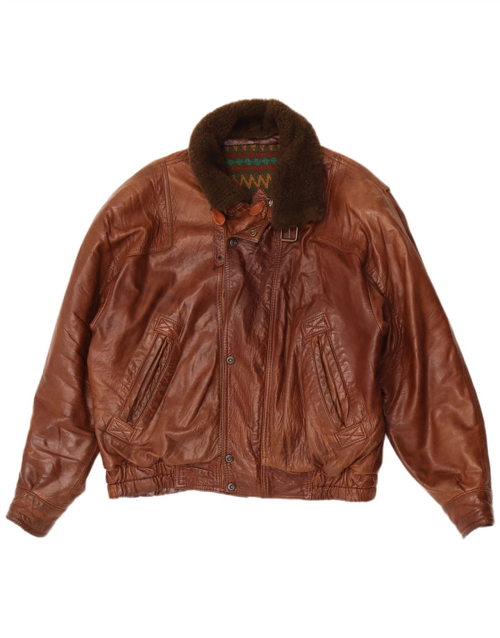 veste en cuir homme vintage IT 50 Grand Marron