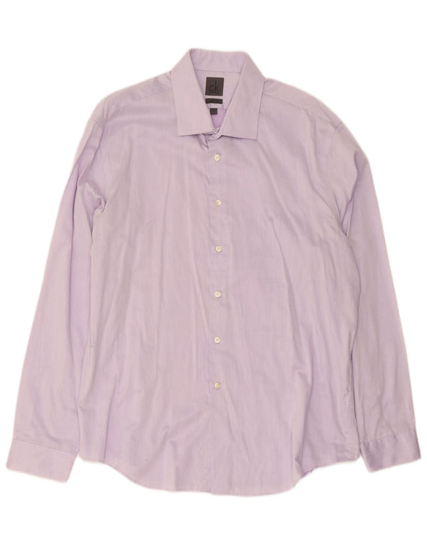 Calvin Klein Chemise slim fit pour homme Taille 44 17 1/2 XL Coton à fines rayures violet