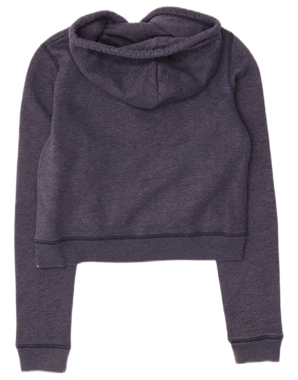 Hollister Pull à capuche graphique court pour femme UK 6 XS Bleu marine Coton