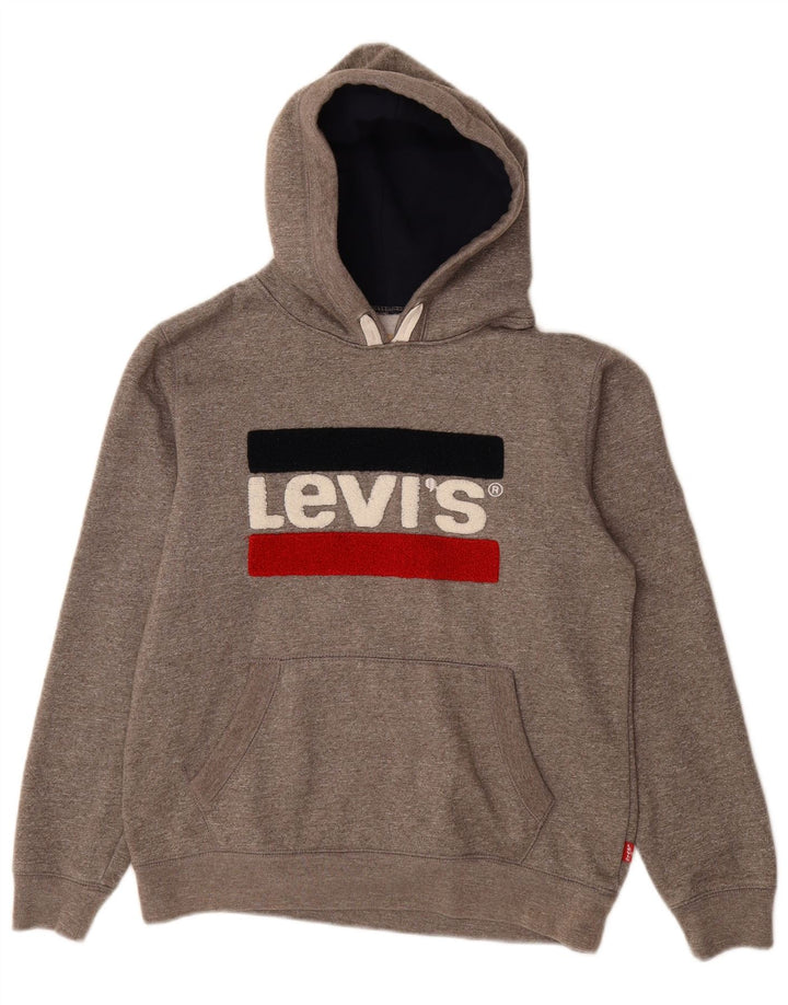 LEVI'S Pull à capuche graphique pour femme UK 16 Grand coton moucheté gris