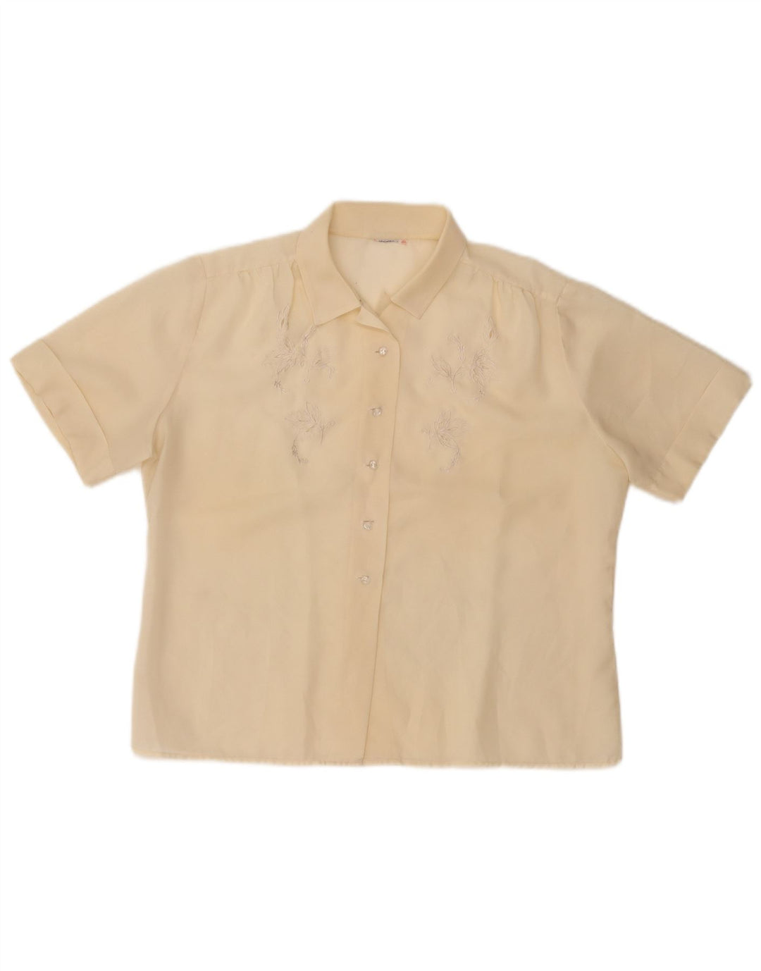 VINTAGE Femme Chemise à manches courtes Blouse UK 14 Moyen Jaune Floral