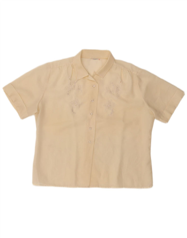 VINTAGE Femme Chemise à manches courtes Blouse UK 14 Moyen Jaune Floral