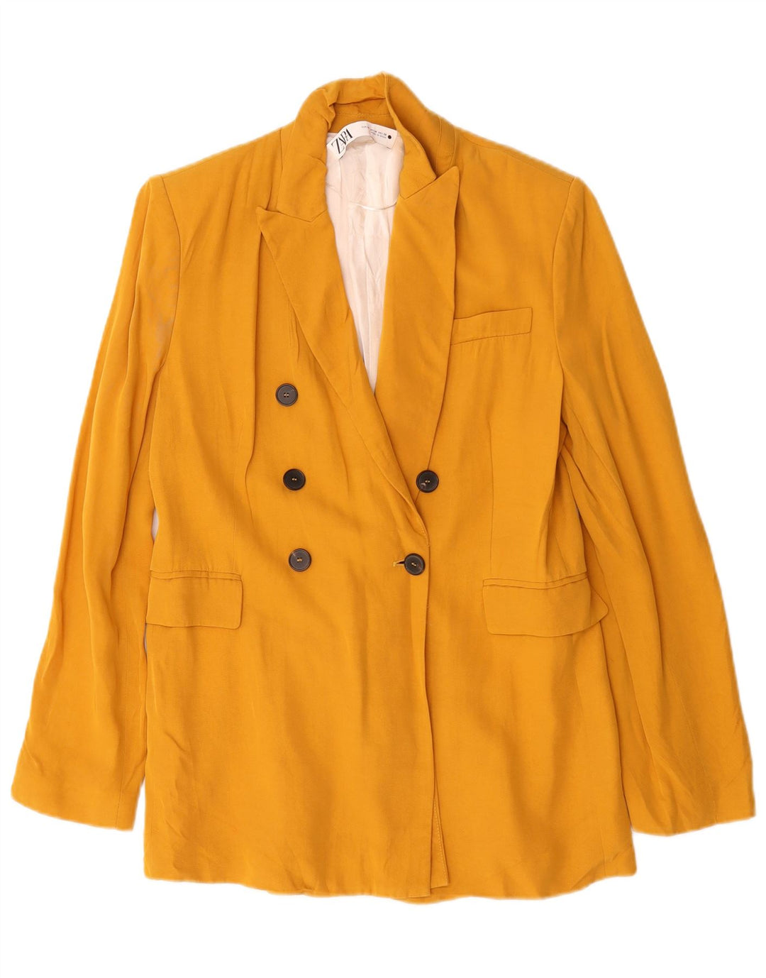 Zara Veste Blazer Double Boutonnage Femme UK 14 Viscose Jaune Moyen