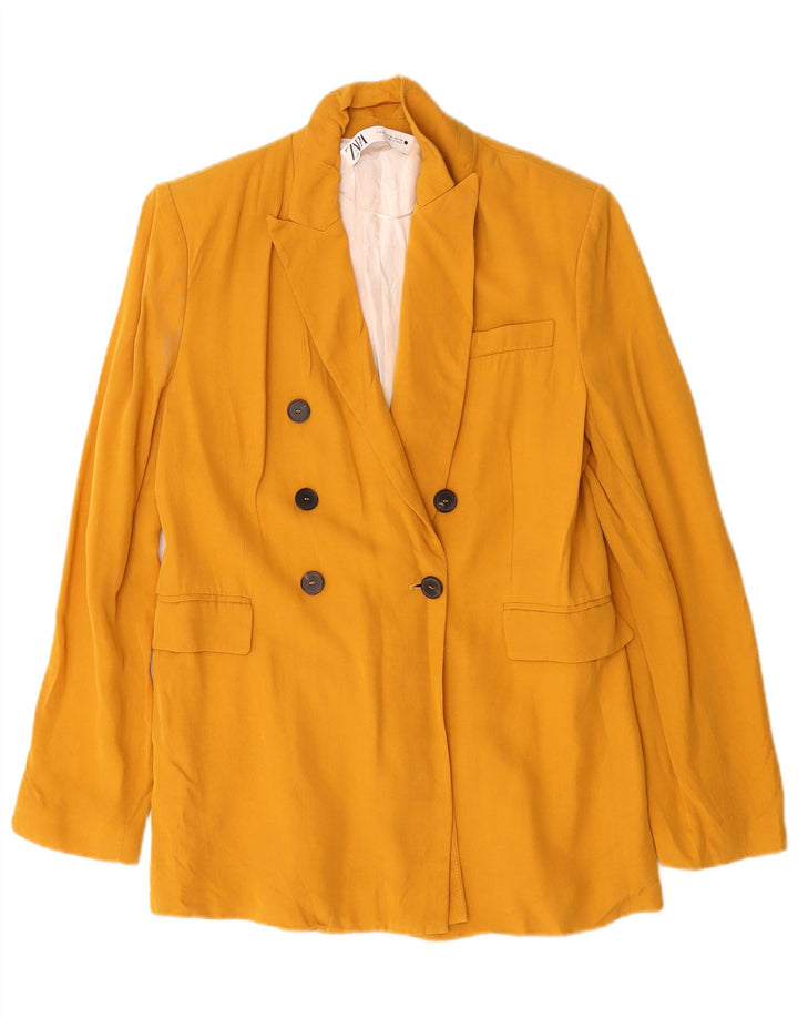 Zara Veste Blazer Double Boutonnage Femme UK 14 Viscose Jaune Moyen