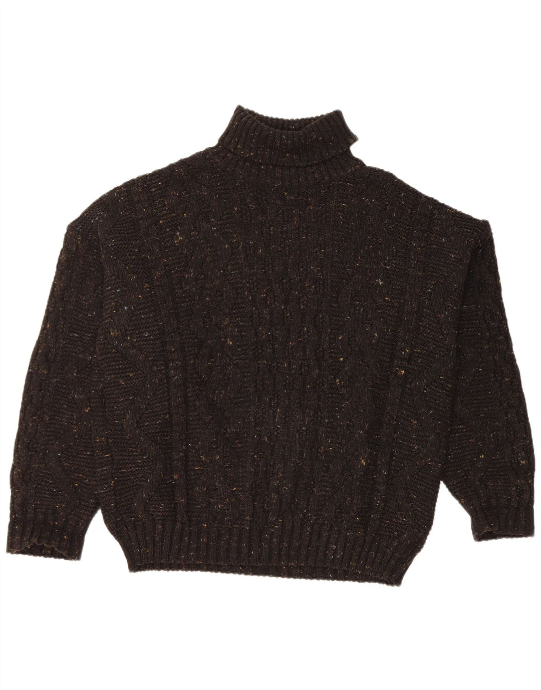 VINTAGE Homme Col Roulé Pull Pull Grand Acrylique Moucheté Noir
