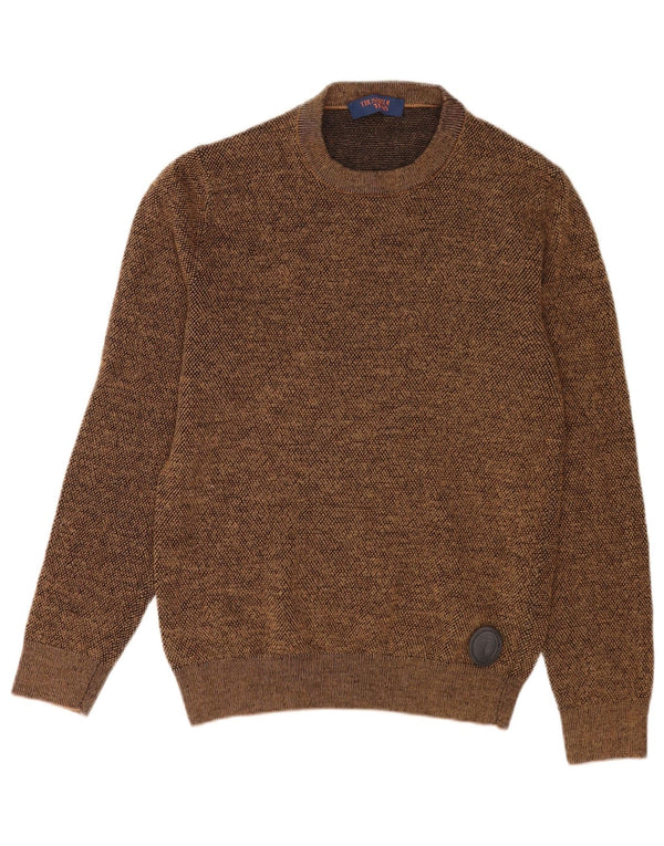 Trussardi Jeans Pull ras du cou pour femme UK 14 Large Marron moucheté