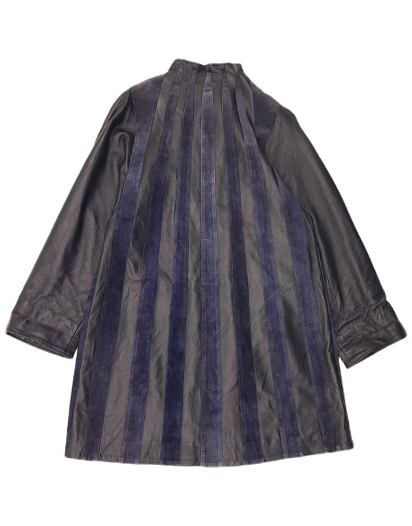 manteau en cuir femme vintage UK 14 Moyen Bleu Marine Rayé